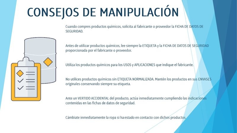 Manipulación y almacenamiento de productos químicos.