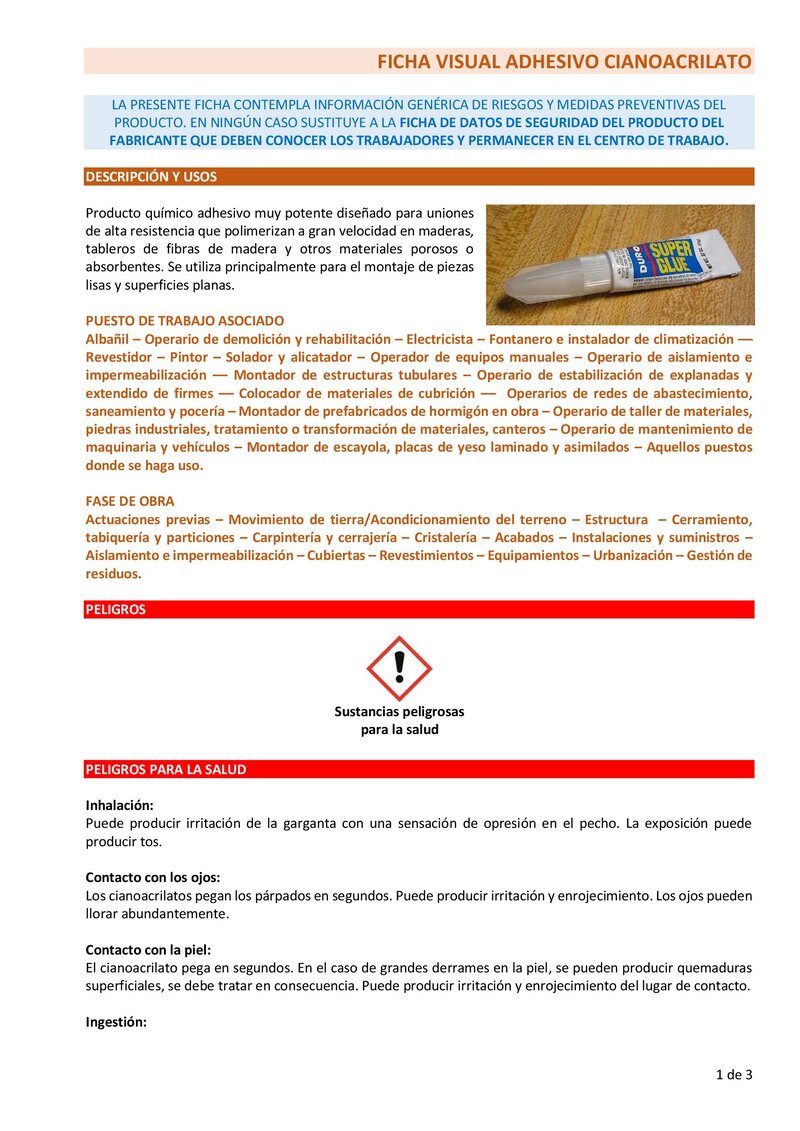 Adhesivo cianoacrilato. Información básica.