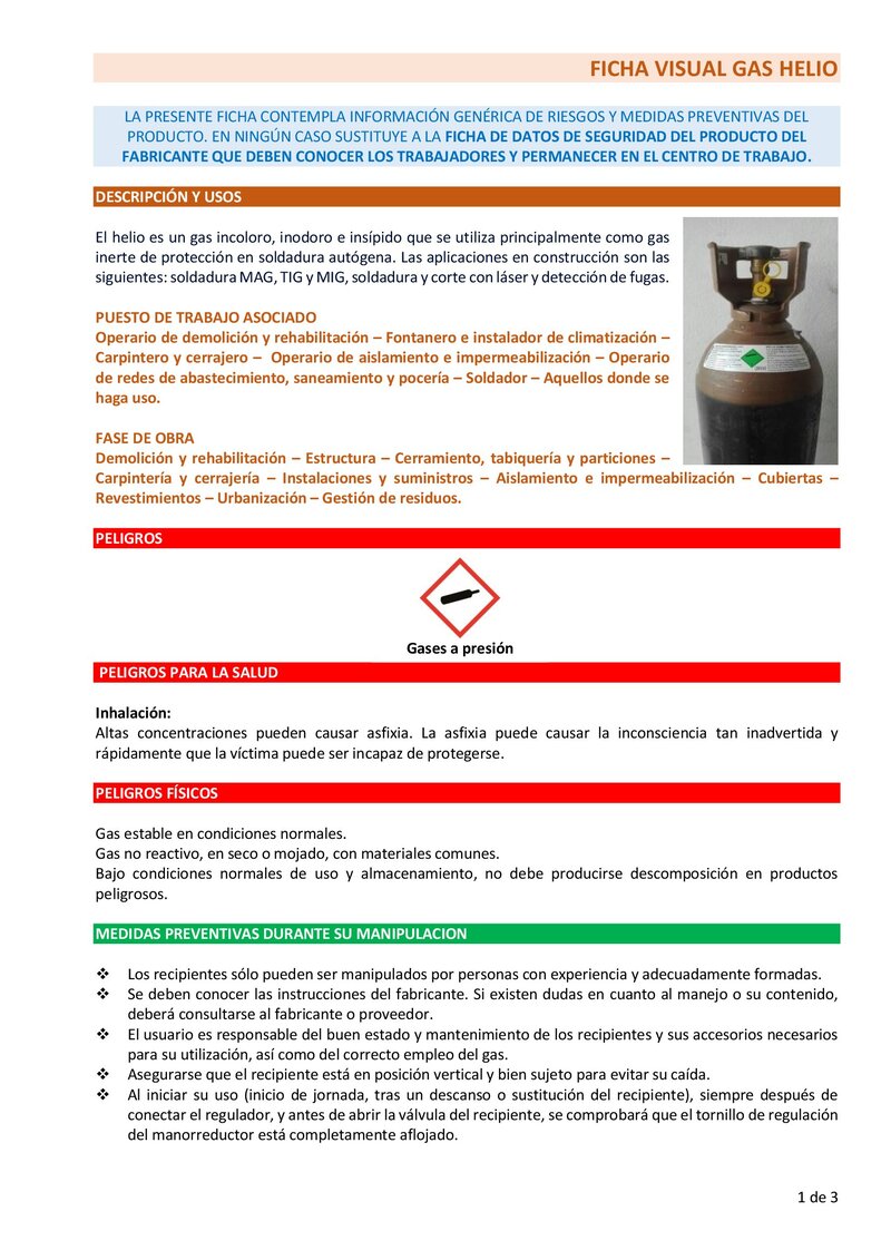 Gas helio. Información básica.