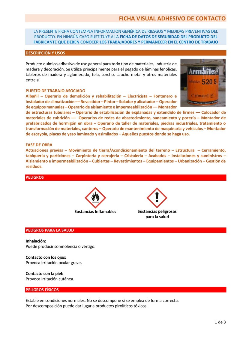 Adhesivo de contacto. Información básica.