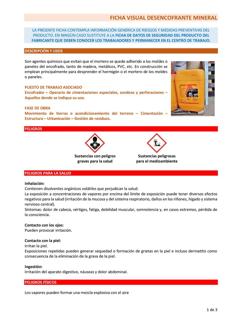 Desencofrante mineral. Información básica.
