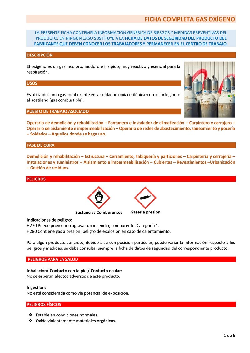 Gas oxígeno. Ficha completa.