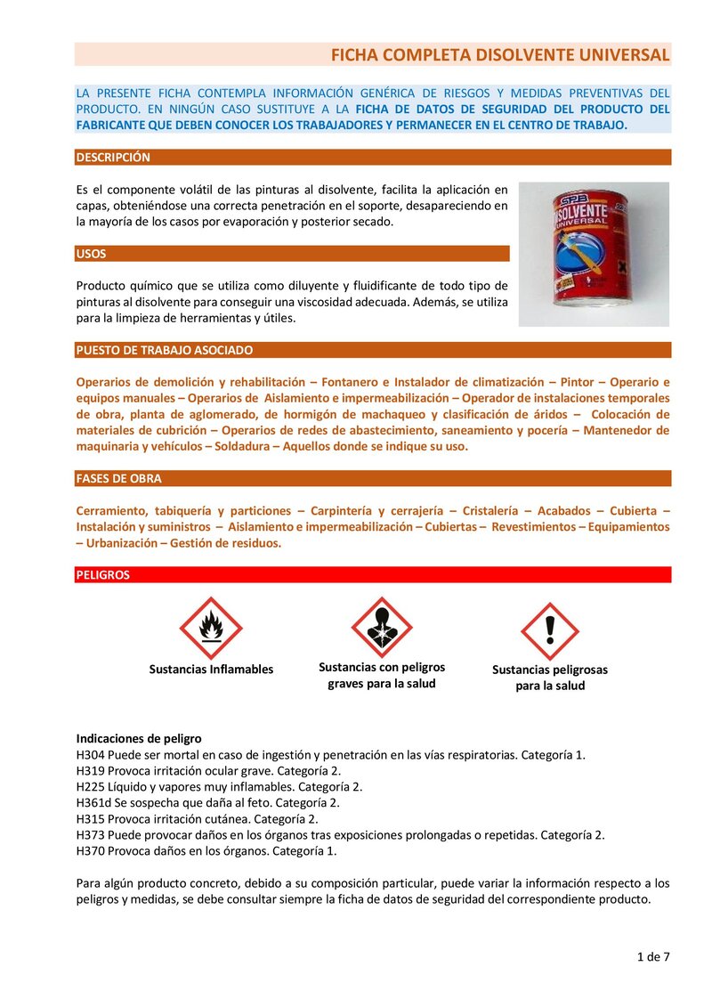 Disolvente universal. Ficha completa.