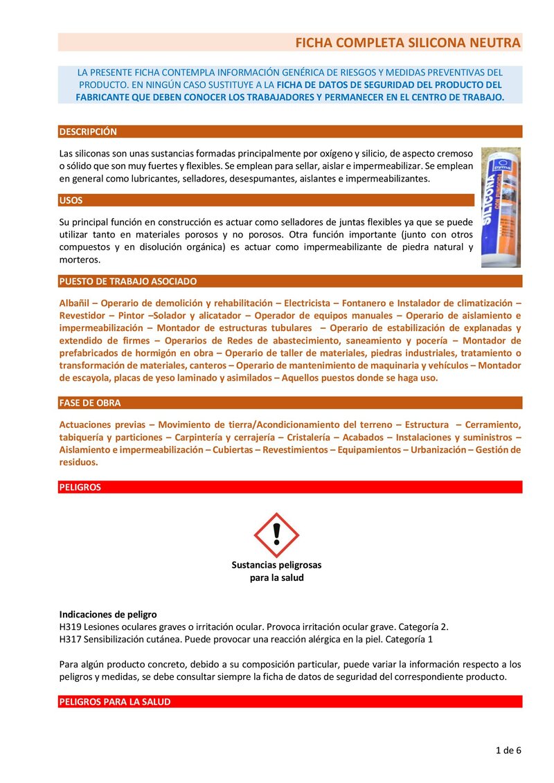 Silicona neutra. Ficha completa.