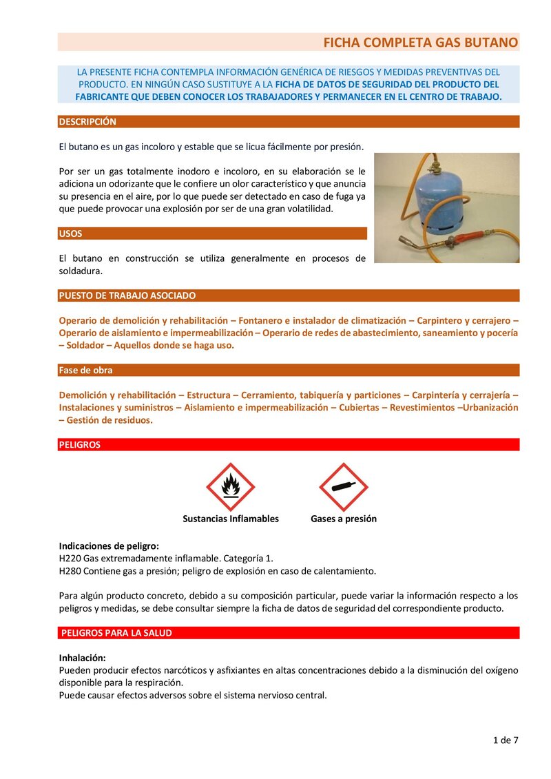 Gas butano. Ficha completa.