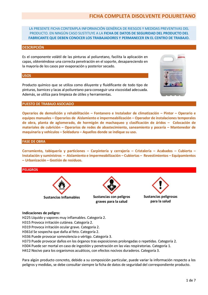 Disolvente poliuretano. Ficha completa.