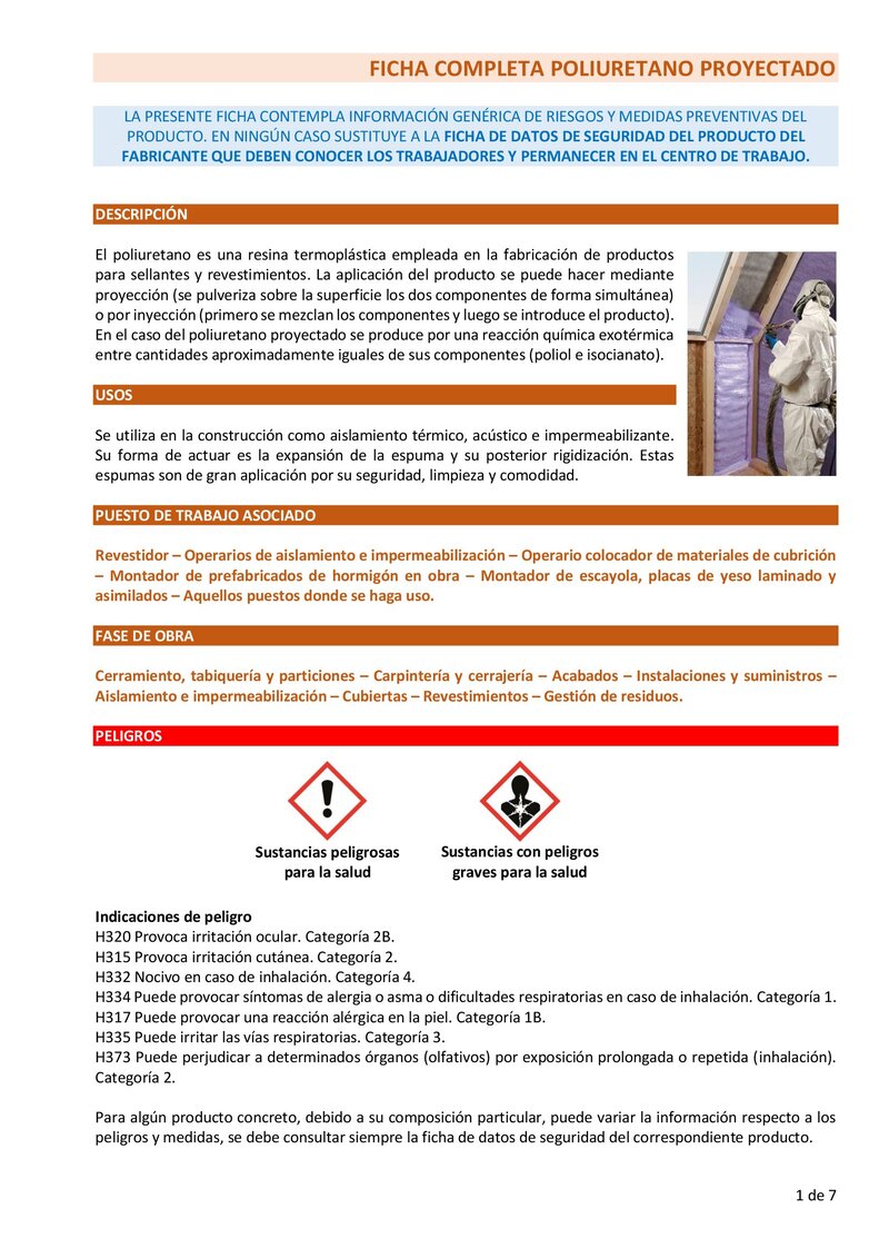 Poliuretano proyectado. Ficha completa.