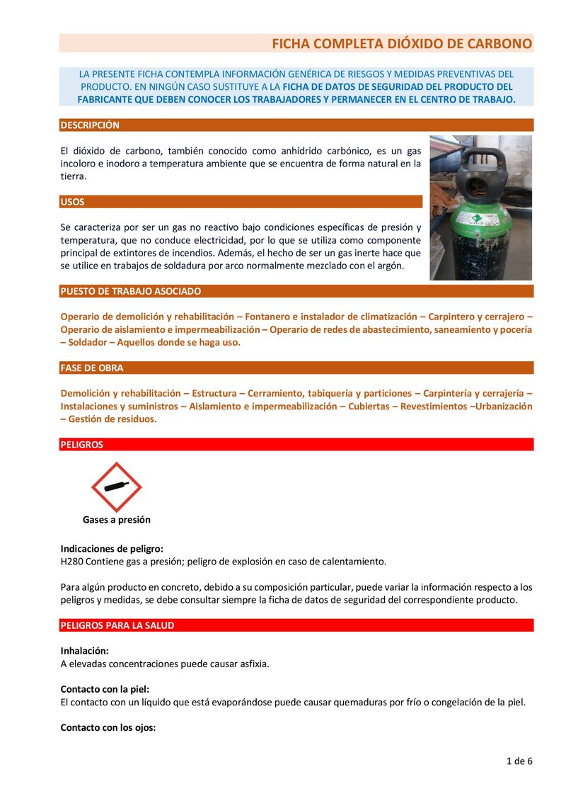 Gas dióxido de carbono. Ficha completa.