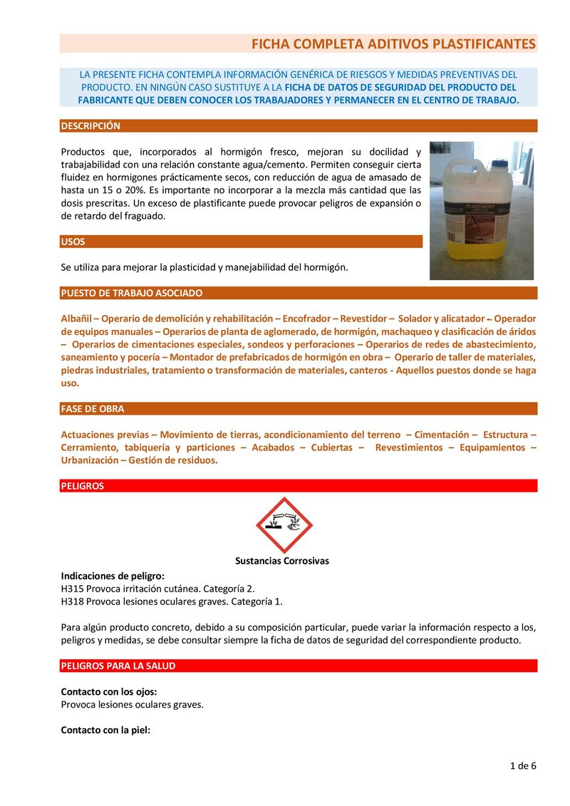 Aditivo plastificante. Ficha completa.
