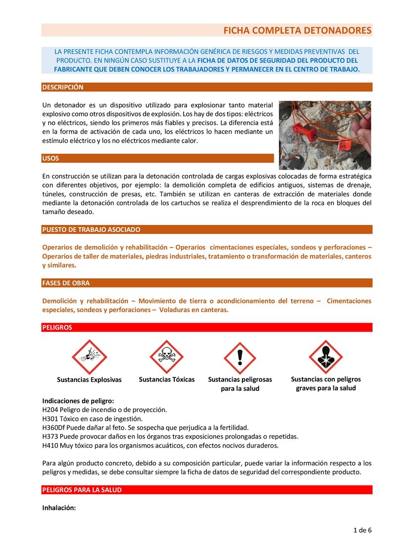 Detonador. Ficha completa.