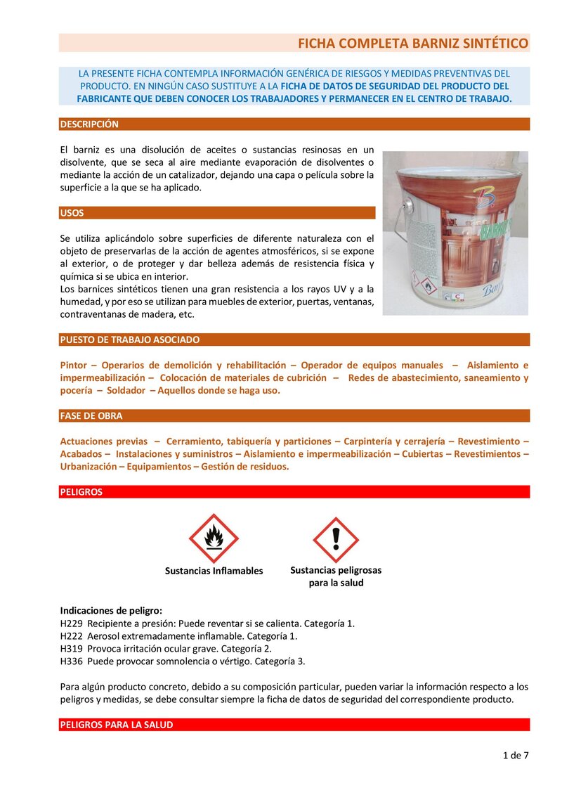 Barniz sintetico. Ficha completa.