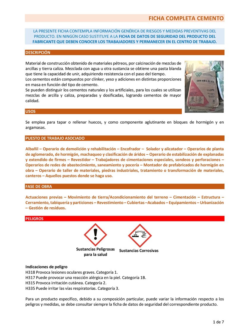 Cemento. Ficha completa.