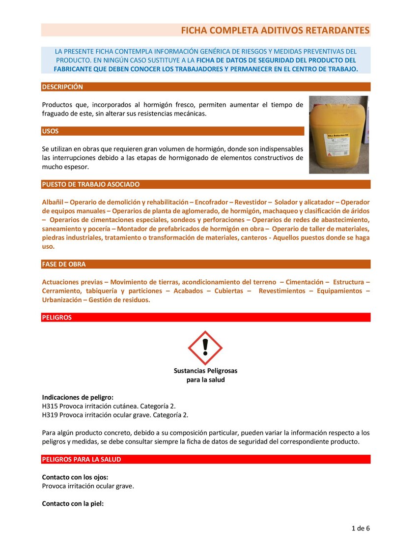 Aditivo retardante. Ficha completa.