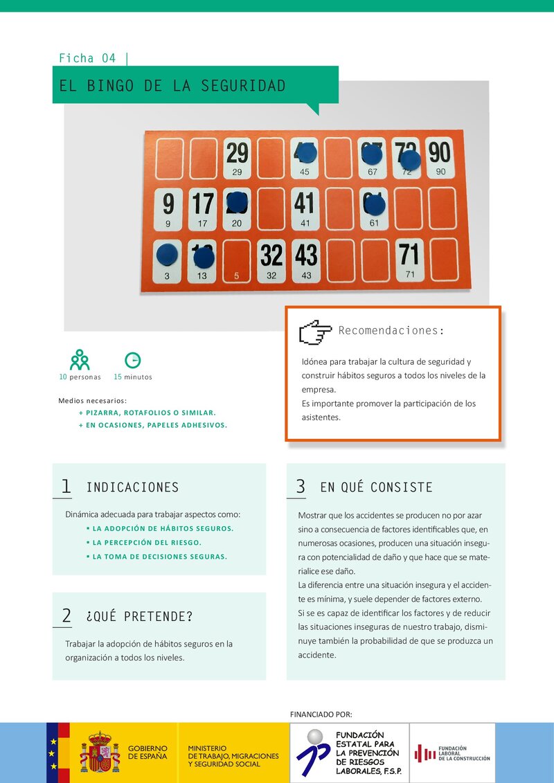 Recursos metodológicos. El bingo de la seguridad.