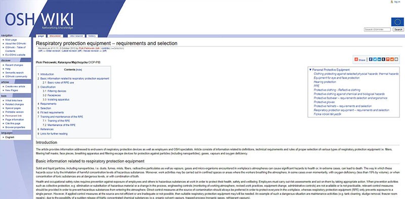 Equipos de protección respiratoria. Enlace OSH/WIKI.