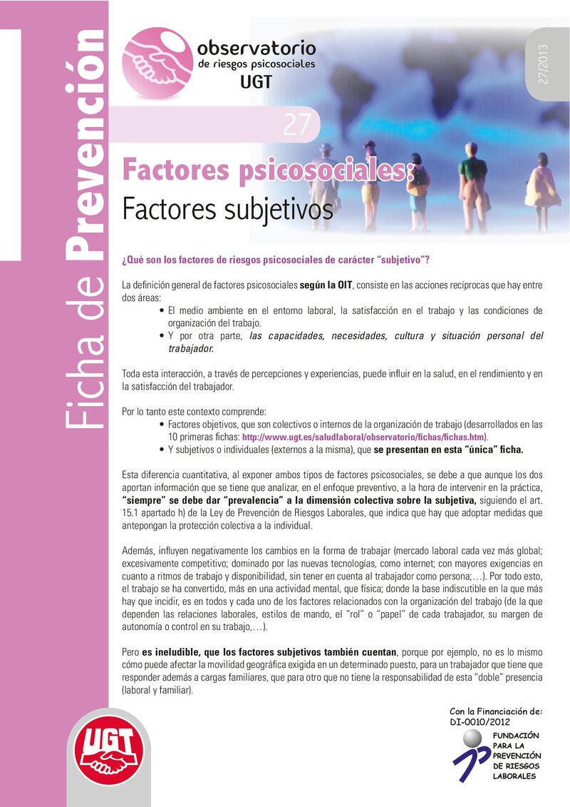 Factores psicosociales: factores subjetivos.