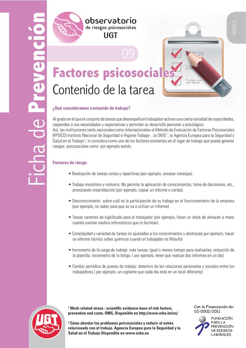 Factores psicosociales: contenido de la tarea.