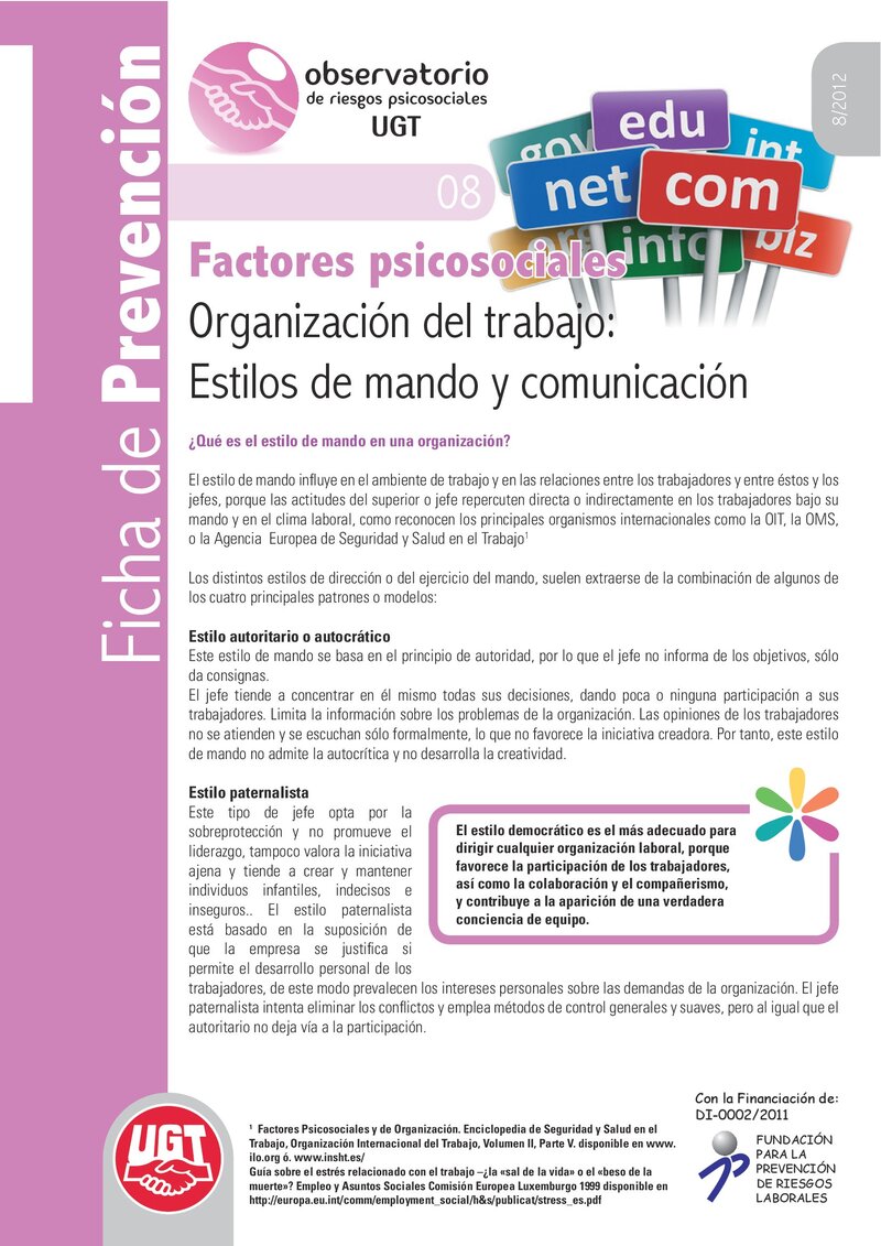 Factores psicosociales: estilos de mando y comuncación.