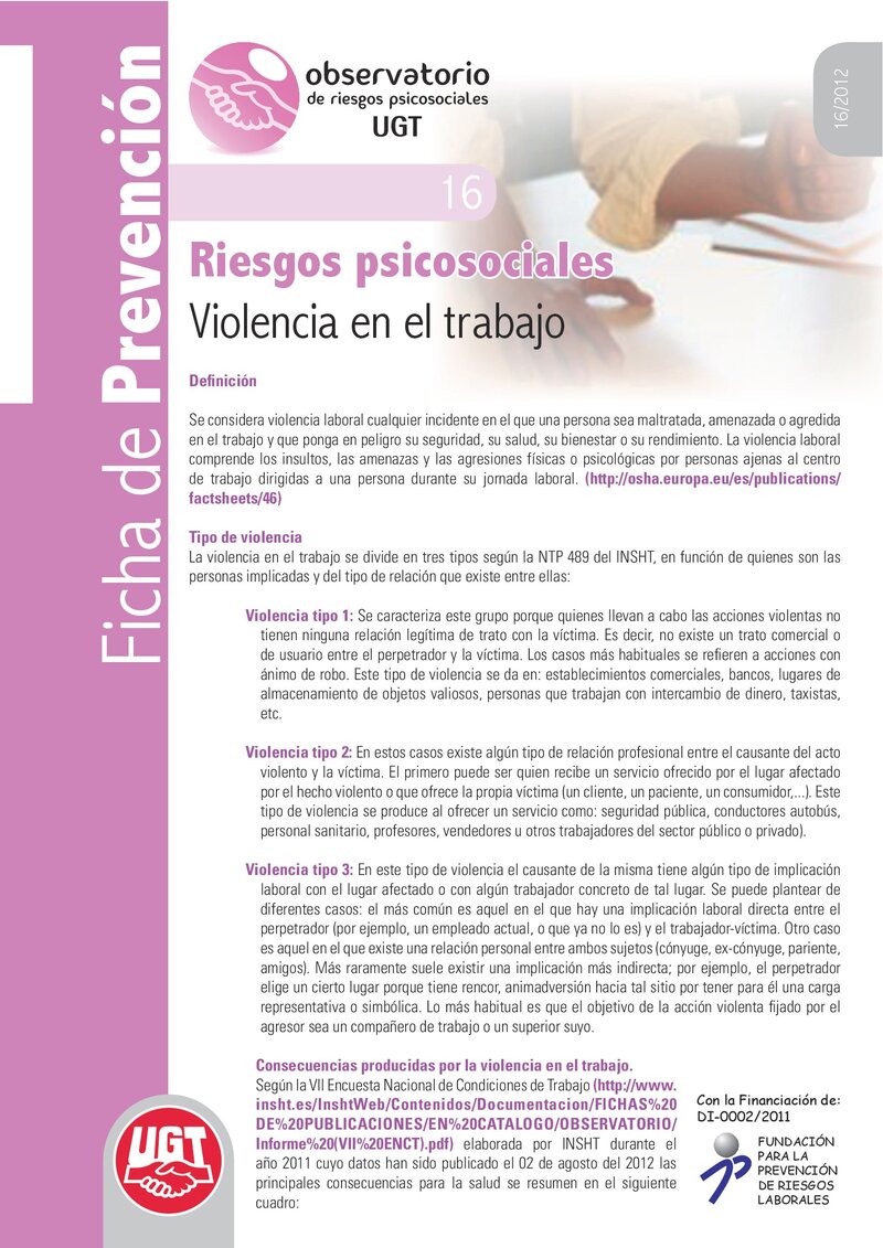 Riesgos psicosociales: violencia en el trabajo.