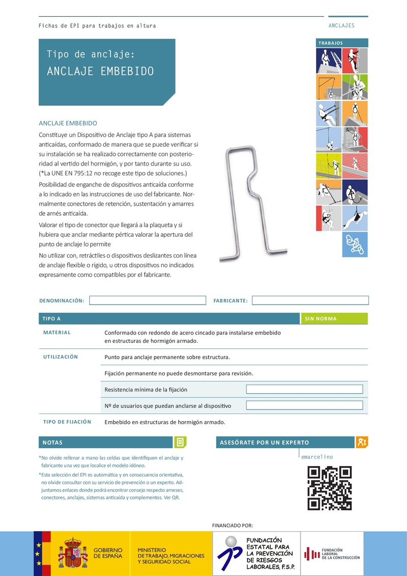 Sistemas de protección anticaída. Anclaje embebido.