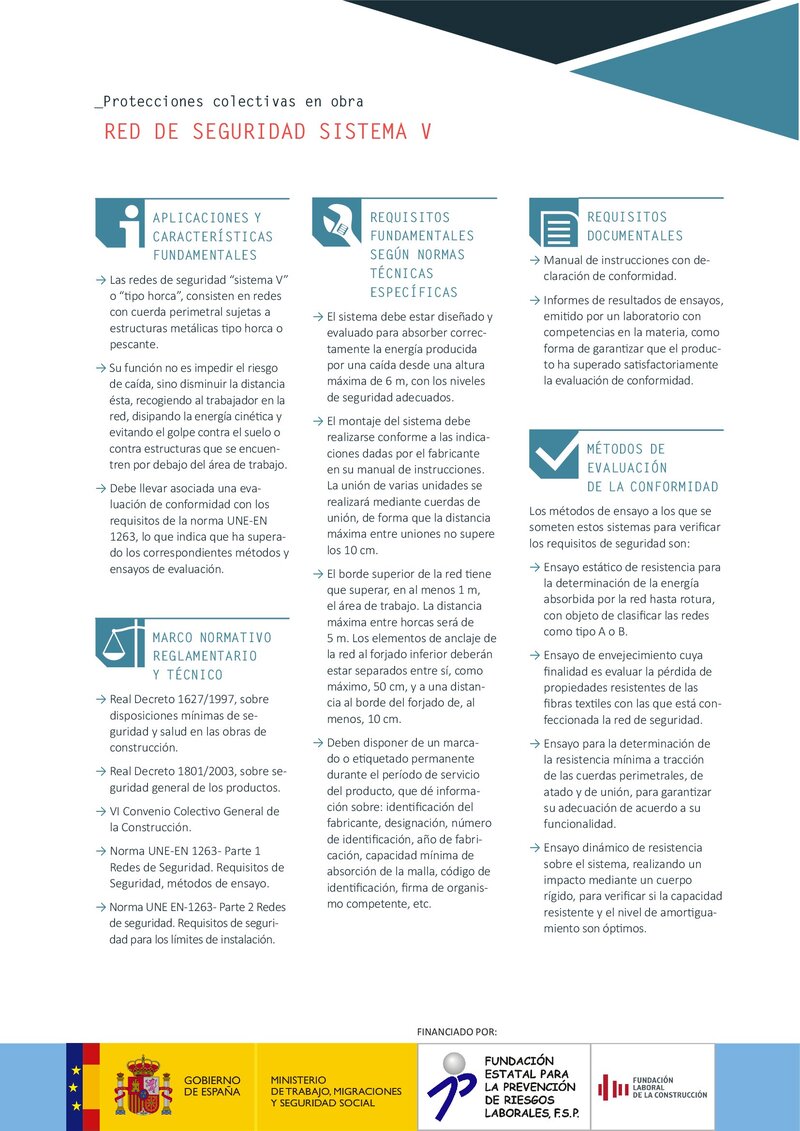 Protecciones colectivas. Red de seguridad sistema V.