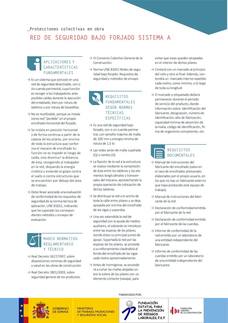 Protecciones colectivas. Red de seguridad bajo forjado sistema A.