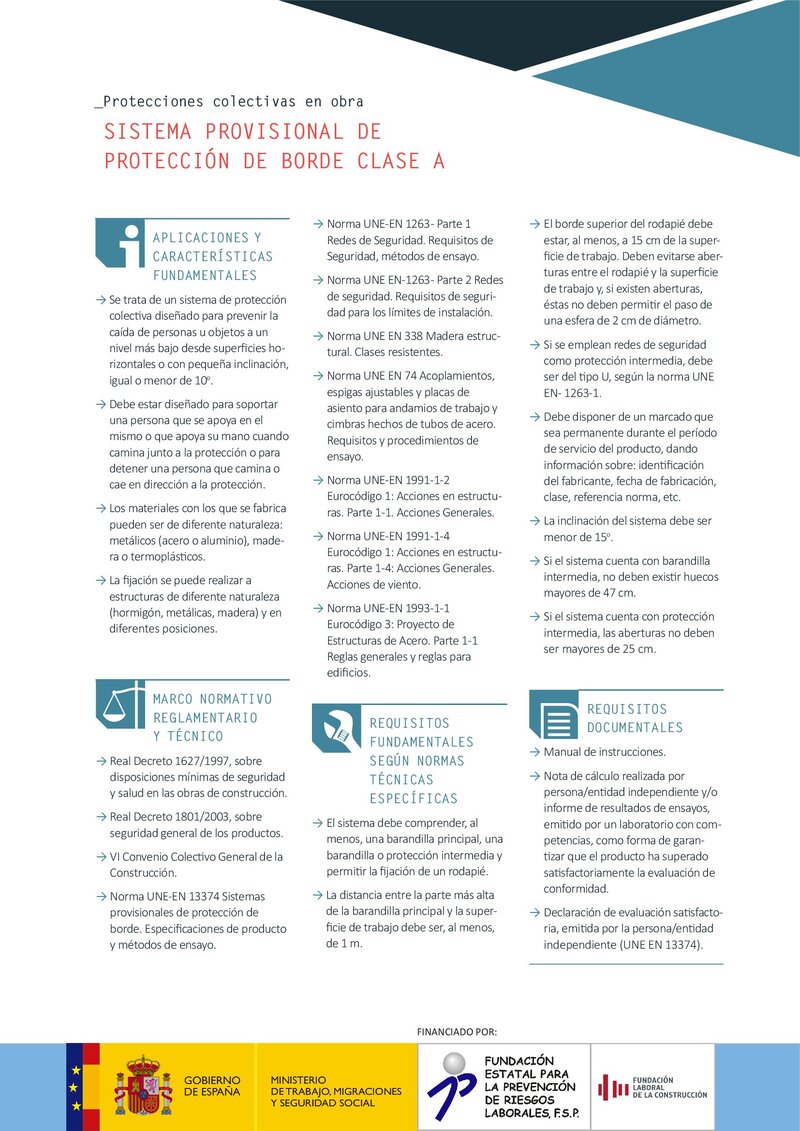 Protecciones colectivas. Sistema provisional de protección de borde clase A.