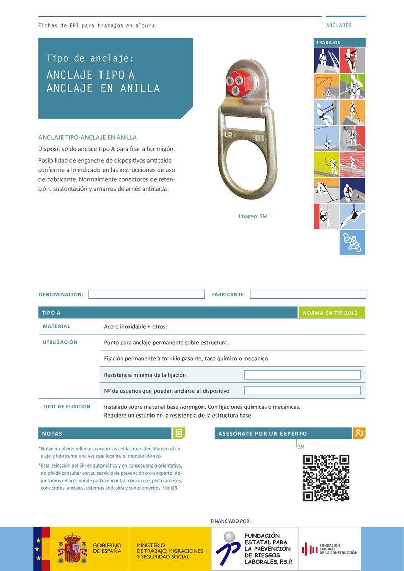 Sistemas de protección anticaída. Anclaje Tipo A anilla.