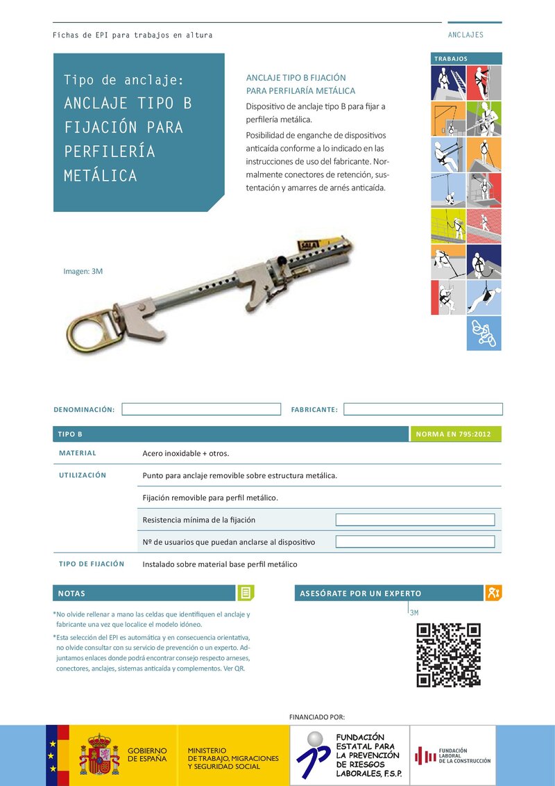 Sistemas de protección anticaída. Anclaje Tipo B perfil.