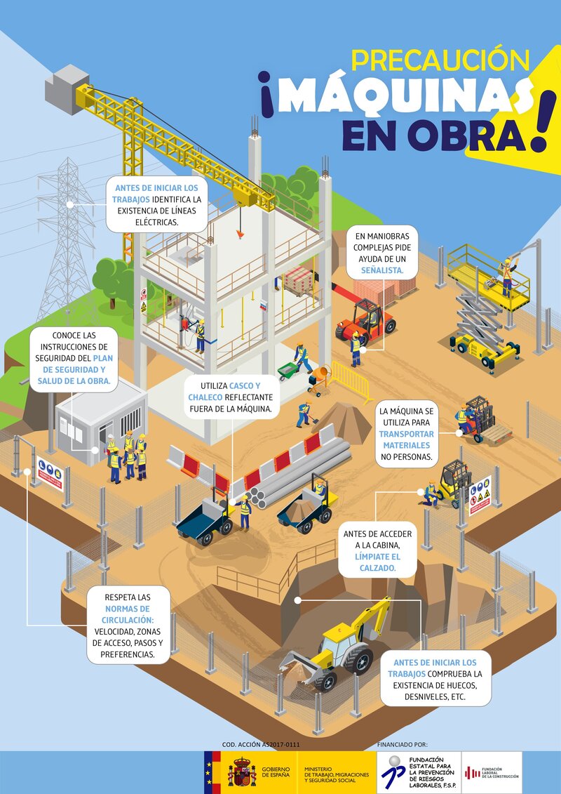 Precaución con máquinas en obra.