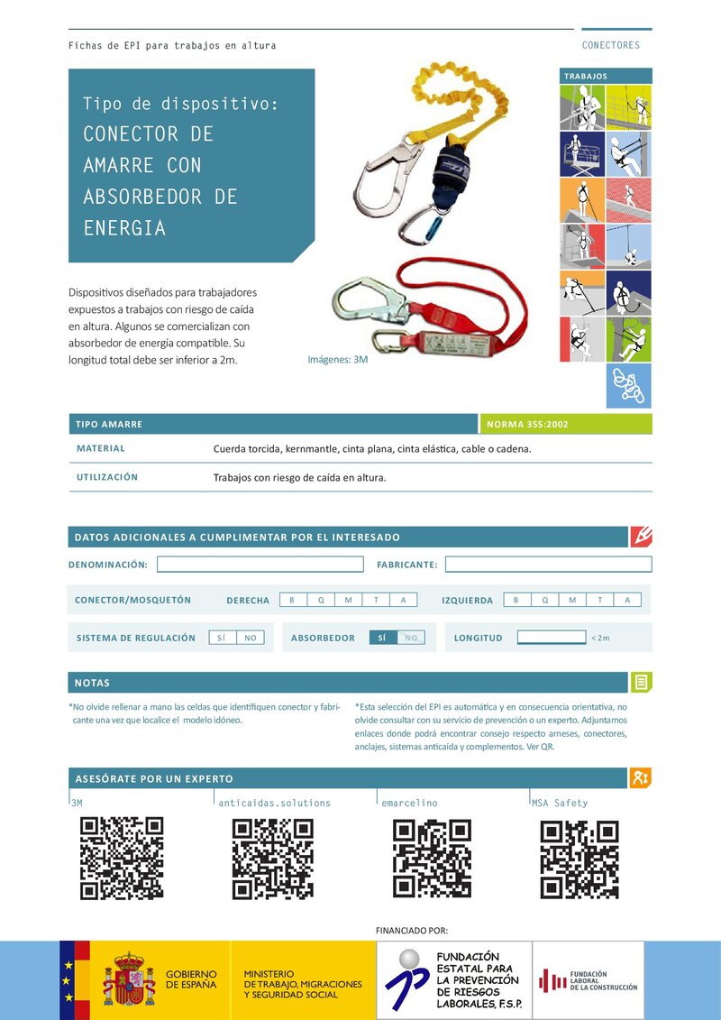 Sistemas anticaída. Conector de amarre con absorbedor,