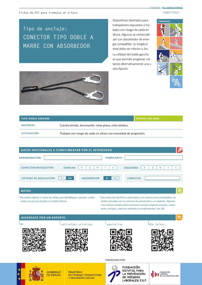 Sistemas anticaída. Conector doble amarre con absorbedor. 