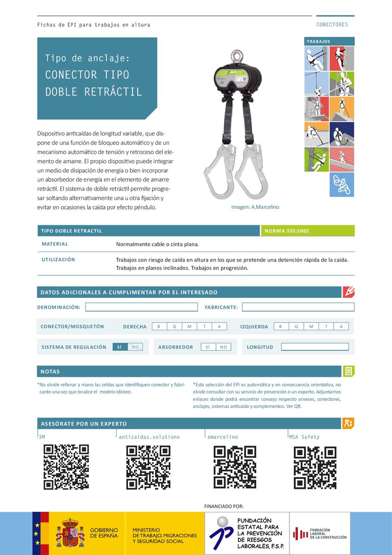 Sistemas de protección anticaída. Conector doble retractil.