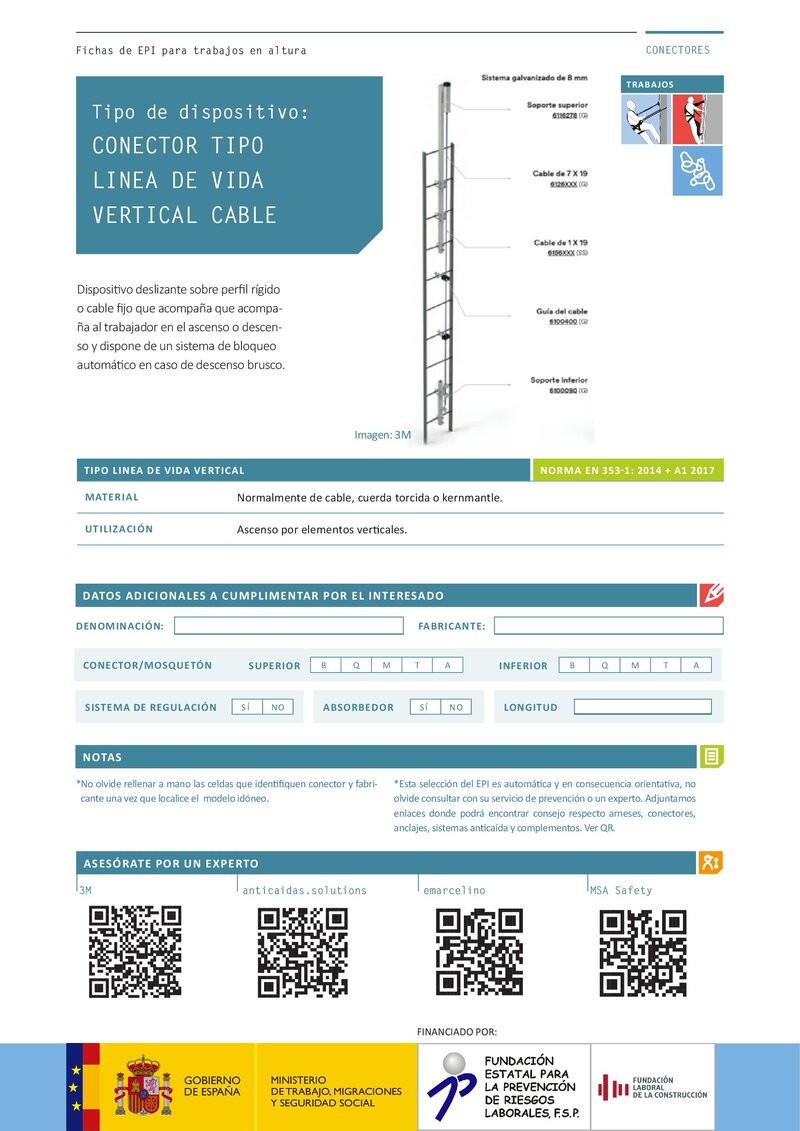 Sistemas anticaída. Conector tipo línea de vida vertical.