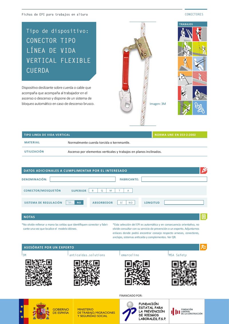 Sistemas anticaída. Conector dispositivo deslizante sobre cuerda.