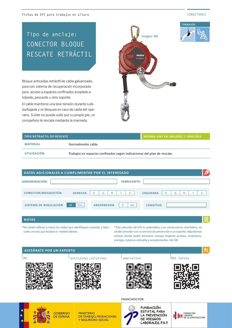Sistemas anticaída. Conector bloque rescate retráctil.