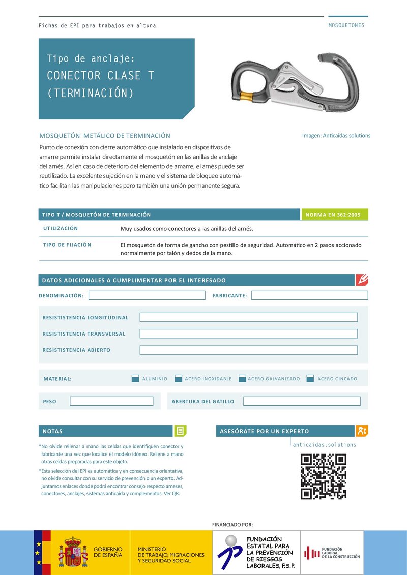 Sistemas de protección anticaída. Conector clase T (terminación). 