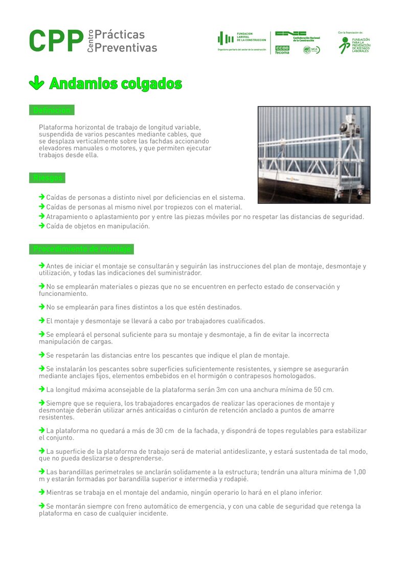 Seguridad en el uso de andamios colgados.