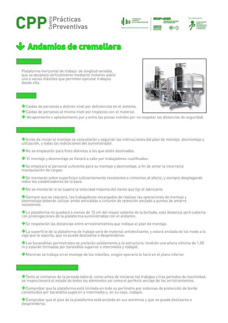 Seguridad en el uso de andamios de cremallera.