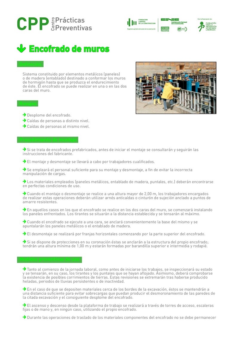 Prevención de riesgos en el encofrado de muros.