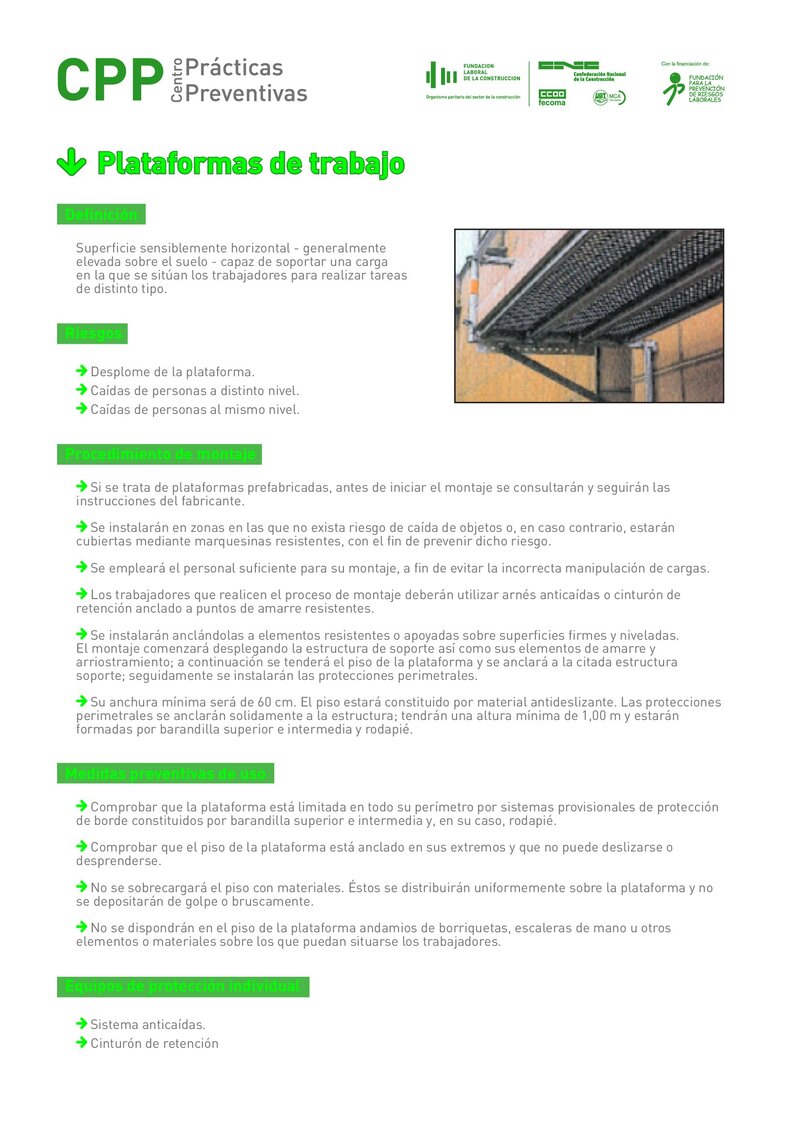 Requisitos de seguridad de las plataformas de trabajo.