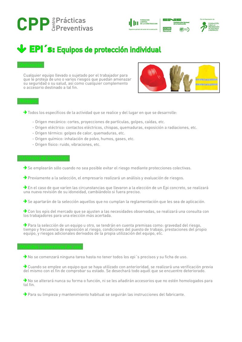 Uso seguro de los equipos de protección individual.