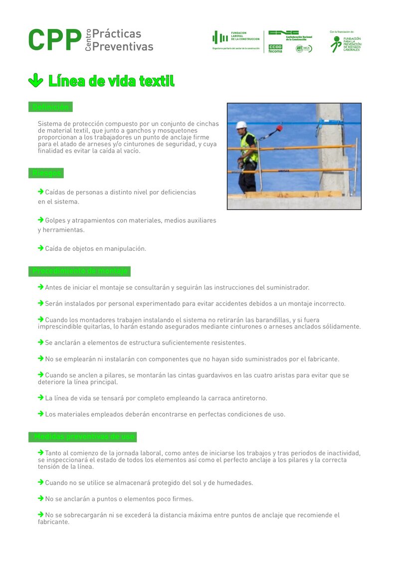 Requisitos de seguridad de la ínea de vida textil.