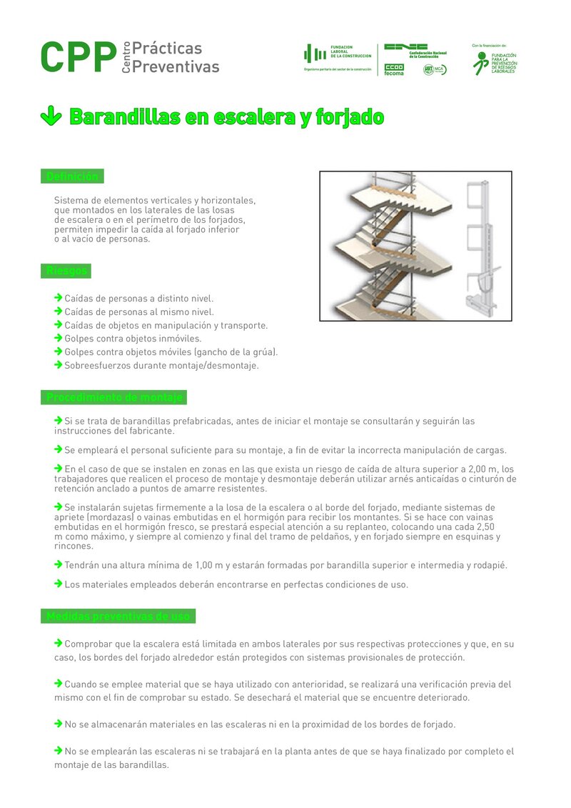Requisitos de seguridad de barandillas en escalera y forjado.