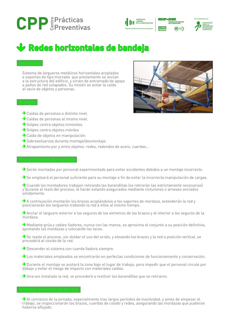 Requisitos de seguridad de las redes horizontales de bandeja.